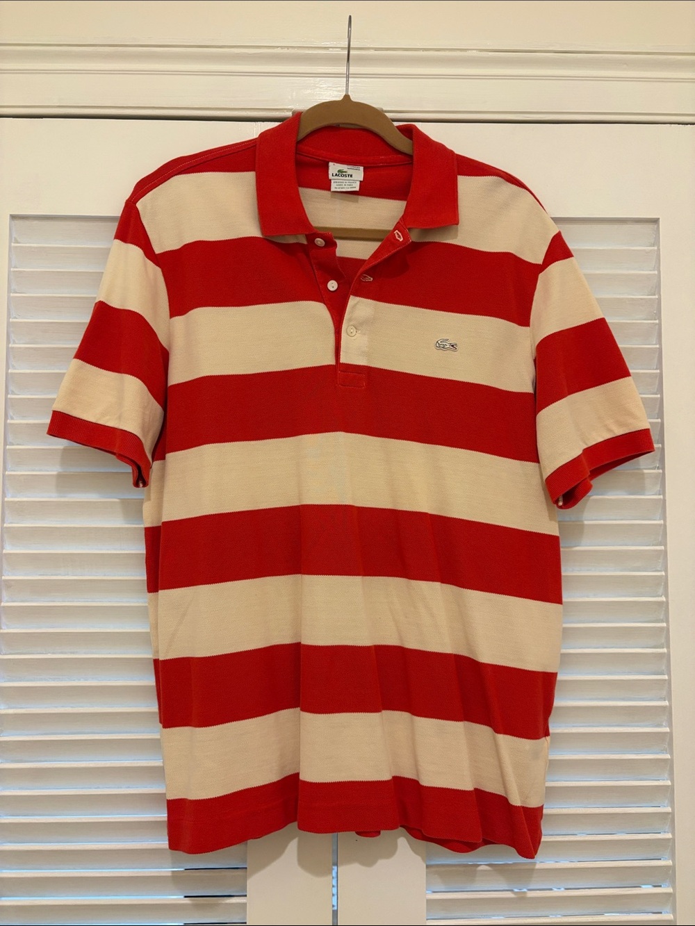 Lacoste men’s vintage washed striped polo, size 5 / L